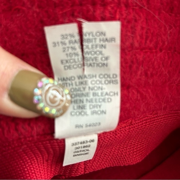 GAP Red Rabbit Hair Olefin Wool Nylon Blend Knit Hat Women size M/L - Picture 6 of 9